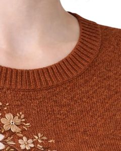 Suéter de Punto sin Mangas para Mujer, Color Naranja Óxido, Personalizado, con Bordado Floral, Cuello Redondo, Suave, Ligero, Informal, Chaleco de Verano, Top Elegante - Product Image 2