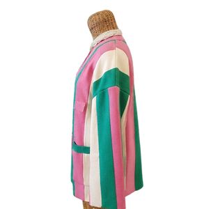 Pink Green Stripe <b>Sweater</b> Women Long Sleeve Knit <b>Cardigan</b> Fashion Casual Loose Fit Pullover <b>Sweater</b> Stylish Winter Apparel - Product Image 4