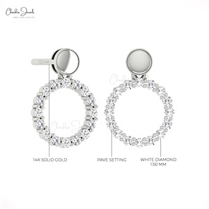 Producto de Moda 2026, Pendientes de Oro Real de 14k con Forma de Círculo para Mujer, 0.48CTW, con Diamantes Engastados en Pavé, Pendientes con Cierre a Presión, Joyería para Bodas - Product Image 5