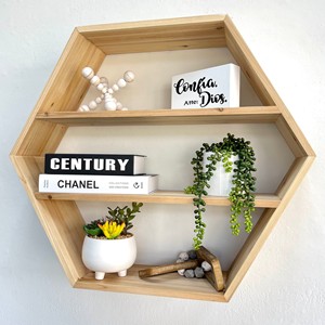 Stylish Hexagon Wall Shelf - Natural Wood Wholesale | Aqdus Saleem - Product Image 2