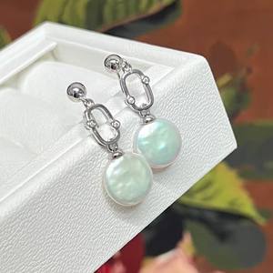 Boucles d'oreilles en perles d'eau douce naturelles de 11-12 mm, design simple, aiguille en argent 925, pendentif de luxe, tendance pour femmes - Product Image 1