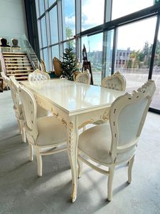 Ensemble de table à manger de luxe artisanal blanc et or pour 6 personnes, décor victorien orné et sculpté, finition brillante - Product Image 5