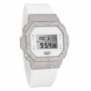 Luxury Women's Square Quartz <b>Watch</b> With Rhinestone Accents Stainless Steel Case White Silicone Band - Product Image 6