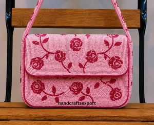Sac à bandoulière de luxe fait main avec perles et fermeture magnétique |   Sac à main fleuri perlé |   Conception de logo personnalisée, couleur et taille disponibles - Product Image 3