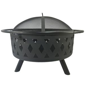 Braciere Rotondo da Esterno con Rete di Protezione, Griglia a Rete Diamantata, Braciere in Metallo a Legna per Cortili e Giardini - Product Image 2