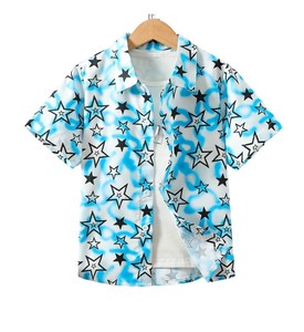 เสื้อเชิ้ตลำลองแขนสั้นพิมพ์ลายแมวน่ารักและดอกไม้สำหรับเด็กผู้ชายพร้อมปกแบบพับลง - Product Image 6