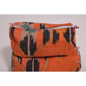 Bolsa de Cosméticos de Uso Diario de Gran Capacidad, Acolchada, de Algodón Ikat, Hecha a Mano, Estilo Bohemio, para Viaje, Organizador de Maquillaje con Cierre - Product Image 3