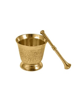 Antique Style Brass Mortar And Pestle <b>Grinder</b> For Home Kitchen And Ayurvedic Applications - Product Image 5
