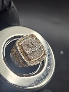Hip Hop Moissanite Square Baguette Pave Statement <b>Ring</b> 14K Gold Plated <b>925</b> <b>Silver</b> Bling Jewelry for Men and Women - Product Image 6