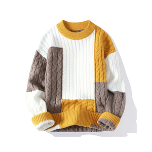 Suéter de Punto con Parches para Hombre, de Alta Calidad, Manga Larga, Bloques de Color, para Otoño, Corte Regular, Grosor Estándar - Product Image 3