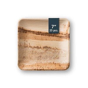 Assiettes alimentaires compostables de qualité supérieure, 7 pouces carrées, en feuille d'arec, vaisselle naturelle, lot de 25 pièces pour le service de buffet - Product Image 1