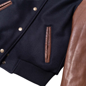 Veste universitaire pour homme en laine 100% véritable et cuir, avec broderie chenille, style baseball, service OEM. - Product Image 4