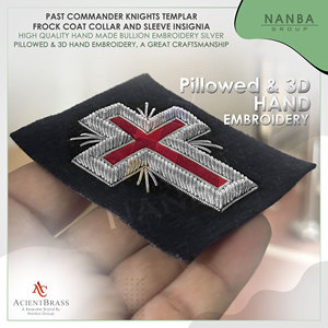 Past Commander Knights Templar Frock Coat Sleeve Insignia Silver | Masonic Regalia Accessories - Product Image 5