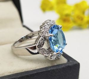 Anillo de Topacio Azul, Plata de Ley 925, Corte Ovalado, Estilo Clásico, Engaste de Garras, Piedra de Nacimiento de Noviembre - Product Image 2