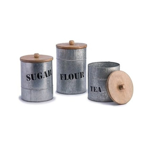 Vintage Galvanized Metal Flour <b>Storage</b> Canister With Airtight Wooden Lid Food Grade Iron Kitchen <b>Bin</b> For Farmhouse Pantry - Product Image 2