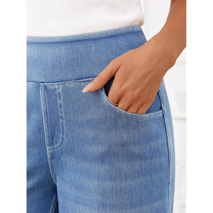Pantalones Vaqueros de Cintura Alta, Pierna Ancha, Lavado Claro, Corte Holgado, Casuales para Mujer, con Bolsillos, Tela de Algodón, Estilo Primavera - Product Image 6