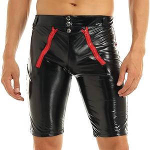 Shorts pour homme en PU noir, taille haute, avec fermetures éclair rouges, style gothique, short en spandex et polyester - Product Image 1