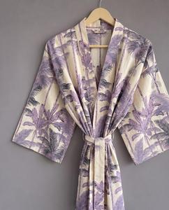 Robe Kimono Bohème à Imprimé Tropical pour Femme, Robe Décontractée d'Été à Manches Trois-Quarts, 100% Coton, Style Enveloppant - Product Image 4