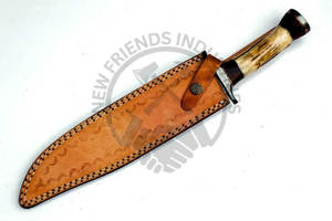 Couteau de chasse Bowie en acier Damas fait main, manche en corne d'élk, lame de 9,5 pouces, ambidextre, avec étui, extra tranchant, durable, pour le camping nordique - Product Image 6