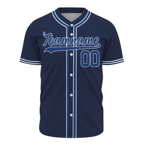 Custom Baseball Jersey Men's <b>Navy</b> Blue Short Sleeve Team Name Printed Moisture Wicking Polyester Button Front Adult Apparel - Product Image 3