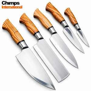 Ensemble de 5 couteaux faits à la main, lame en acier inoxydable J2, manche en bois d'olivier, couteau de chef, couteau Santoku, hachoir, couverts de cuisine, meilleur cadeau - Product Image 4