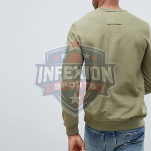 Sweat-shirt à col rond pour homme, vert olive, coupe classique, 100% coton, tricoté, décontracté, pull-over, couleur unie, manches longues, automne - Product Image 3