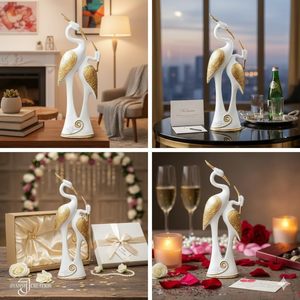 <b>White</b> And Gold Heron Tall Decorative Figurine For <b>Table</b> Top - Product Image 6