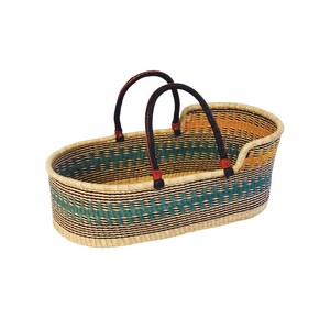 Partner modern blue geometric high <b>wall</b> seagrass changing <b>basket</b> together with rattan changing kid <b>basket</b> and leather straps - Product Image 3