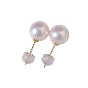 Boucles d'oreilles en or 18 carats avec perles d'eau douce pour femmes, 7,5-8 mm, rondes, design simple et élégant - Product Image 5