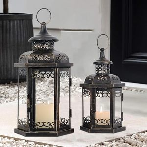 Lanterne en métal vintage pour bougie, idéale pour la maison, le jardin, la terrasse, les mariages, la décoration de table, la décoration suspendue, vente en gros - Product Image 3