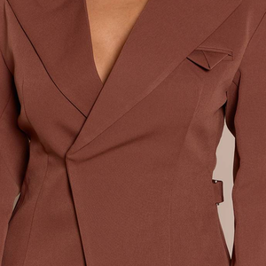 Blazer en Laine Mélangée pour Femme, Broderie 3D, Revers Asymétrique, Coupe Slim, Taille Cintrée, Poches Cargo, Veste Formelle de Bureau - Product Image 4