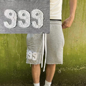new arrival high quality Premium Cotton French <b>Terry</b> Shorts With Applique Embroidery Distressed Streetwear Shorts <b>Bulk</b> Supply - Product Image 2
