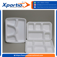 Assiette carrée naturelle en bagasse à 6 compartiments, robuste, durable, très résistante, écologique, biodégradable, personnalisable, compatible micro-ondes