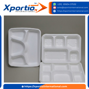 Assiette en bagasse naturelle à 6 compartiments, robuste et durable, personnalisable, compatible micro-ondes, emballage en vrac pour la restauration et l'hôtellerie - Product Image 3
