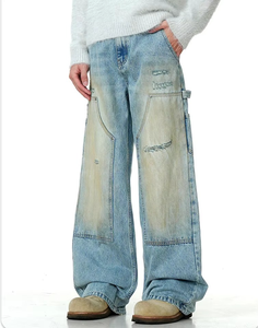 Jeans en denim déchirés vintage de haute qualité pour hommes, coupe droite, style streetwear, nouveau design, vente en gros OEM - Product Image 4