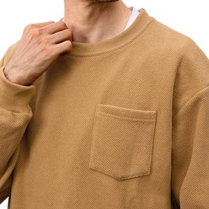 Sudadera personalizada color camel con tejido gofrado, bolsillo en el pecho, estilo holgado, gruesa, informal para hombre, con hombros caídos. - Product Image 3