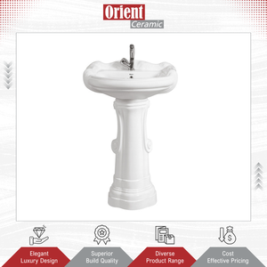 Venta al por Mayor de Artículos Sanitarios de Cerámica Blanca de Último Diseño, Lavabo con Pedestal para Uso en el Hogar y Hoteles a un Precio Accesible - Product Image 3