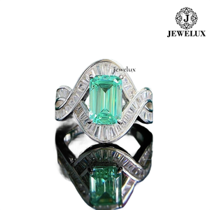 Jewelux Women's 925 <b>Silver</b> <b>Emerald</b> Cut Cocktail <b>Ring</b> Rhodium Plated Luxury Geometric Design Pave Setting Engagement <b>Ring</b> - Product Image 2