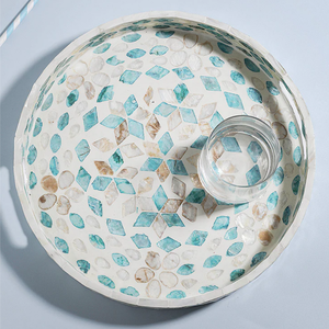 Elegant Diamond Inlay Round Seashell Serving Tray Versatile Organizer For <b>Remote</b> <b>Control</b> Keys Wholesale - Product Image 1