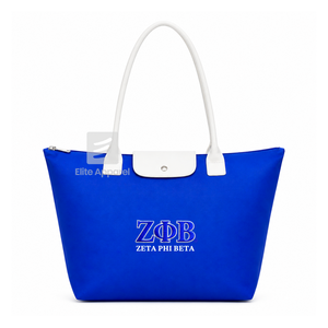 Bolso Tote Personalizado de la Hermandad Zeta Phi Beta, Azul y Blanco con Logotipo Bordado, de Gran Capacidad para Uso Diario, en Cuero para Mujer - Product Image 2