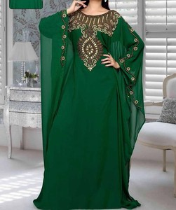 Elegante Abaya Marrón Bordada de Poliéster para Mujer, Talla Grande, Larga hasta el Suelo, Manga Larga, Cuello Alto, Vestido Casual Modesto para Fiesta - Product Image 2