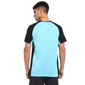 <b>Mens</b> Light Blue and Black Raglan Sleeve T-<b>Shirt</b> Short Sleeve Color Block Active Crew Neck Cotton Top Custom Logo OEM ODM - Product Image 2