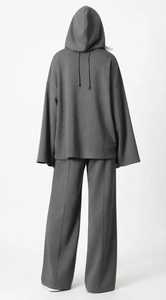 Conjunto Deportivo de Otoño para Mujer, Estampado, Gris, con Capucha, 2 en 1, Sudadera Holgada de Manga Larga y Pantalones Anchos - Product Image 4