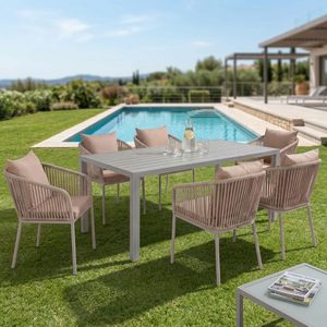 Dining Set Outdoor Furniture Custom Aluminum or Wood <b>Table</b> <b>and</b> <b>Chairs</b> 4/6/8 Seats Custom Fabric Cushion Colors OEM/ODM - Product Image 1