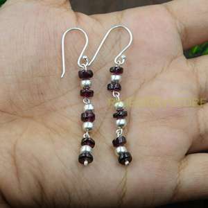 Boucles d'oreilles pendantes en perles de grenat naturel |   Boucles d'oreilles à crochet en argent Sterling 925, faites à la main, avec grenat rouge, bijoux pour femmes, cadeau - Product Image 2