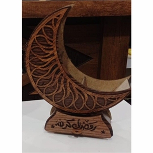 Luxury Wooden Crescent Moon <b>Ramadan</b> <b>Gift</b> <b>Box</b> Custom <b>Ramadan</b> Kareem Dates Sweet Packaging Tray Islamic Eid Decor Hamper - Product Image 1