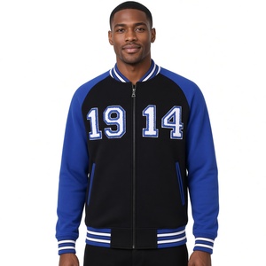 Veste universitaire pour homme Phi Beta Sigma, noir et bleu royal, avec broderie chenille 1914, fermeture éclair intégrale, manches raglan, fraternité grecque - Product Image 1