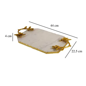 Luxury White Marble Serving Tray Decorative Gold Floral Handles Dishwasher Safe Portable Premium Display Tray for Table <b>Desk</b> - Product Image 6