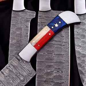 Ensemble de couteaux de chef en acier Damas 5 pièces avec manche drapeau américain, ensemble de couteaux de cuisine avec sac en cuir, couverts faits à la main, vente en gros - Product Image 2