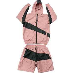 Conjunto Deportivo Unisex Rosa y Negro con Bloques de Color, Sudadera con Capucha y Cremallera, Pantalones Cortos de Manga Larga, Transpirable, Ligero, de Poliéster para Verano - Product Image 5